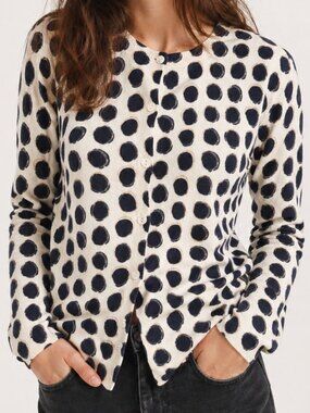 BANANA REPUBLIC Ivory Graphic Dots Button Cardigan Sweater Medium